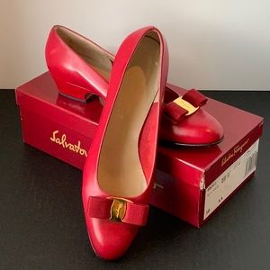 Ferragamo Red FABE 2 ladies low healed shoe.  Gently worn, no scuffs, in box.